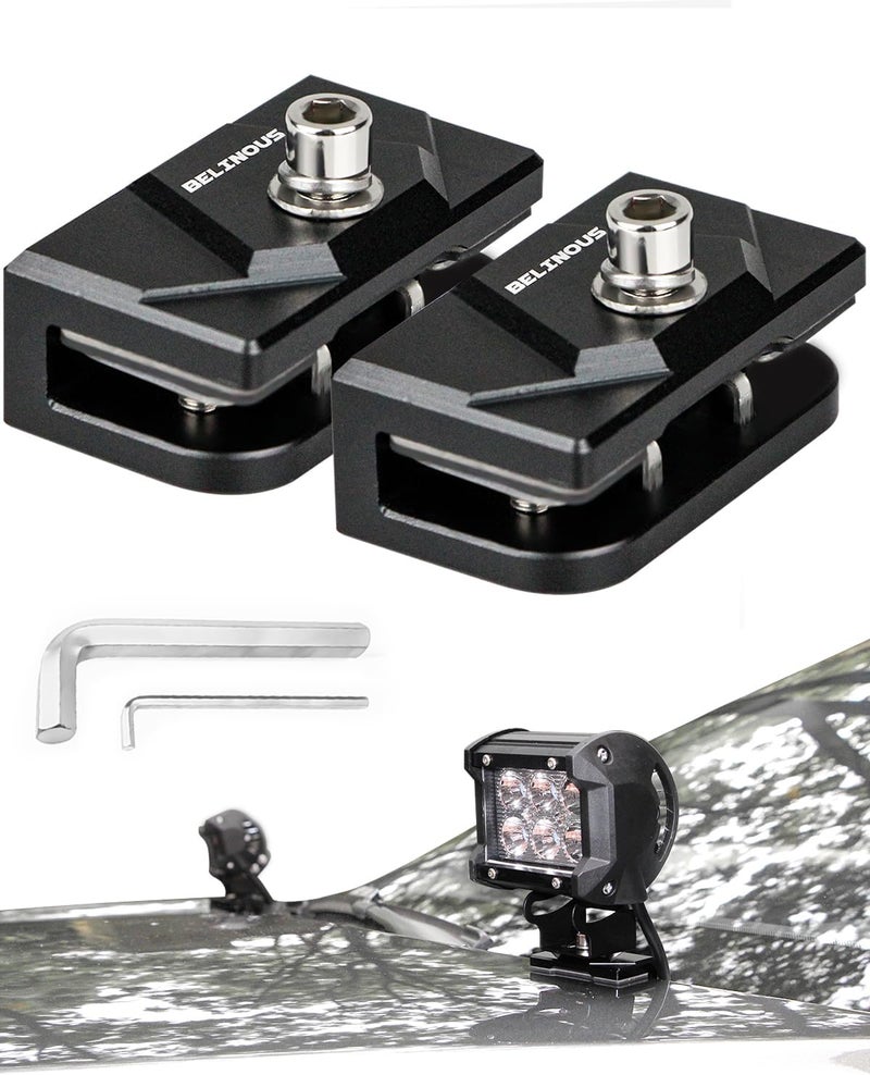 BELINOUS Hood Light Mounting Bracket, 2PCS Ditch Light Brackets for Led Light Bar Work Light Pillar Pod, Hood Hinge Light Bracket for Truck SUV Cars, Aluminum Alloy Clamp Mount No Drilling (Black) - Image 1